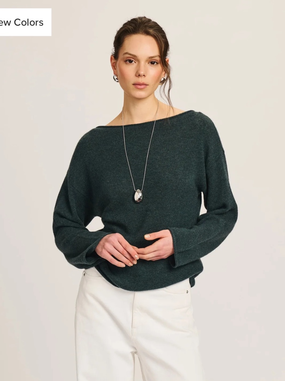 Naadam 100% Cashmere Soft Collection Charcoal Gray Boat Neck Cropped Sweater